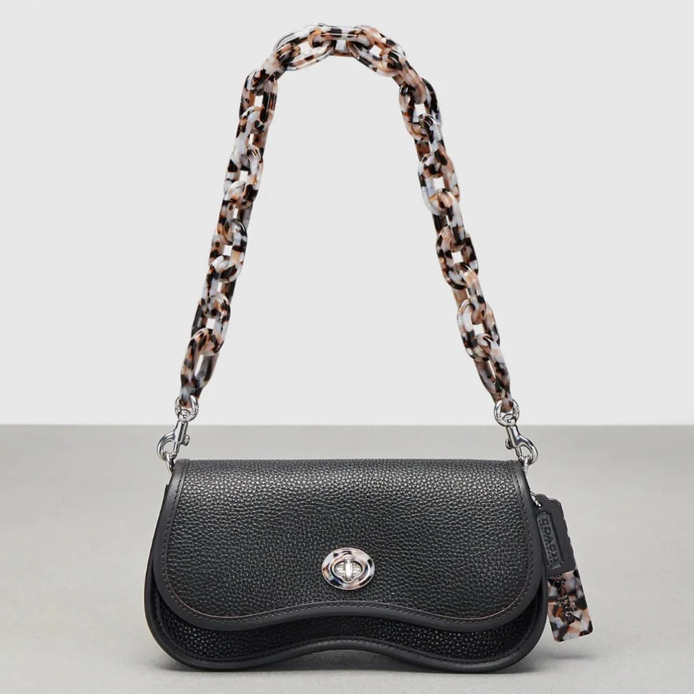Coach Coachtopia Wavy Dinky Bag w Acrylic Chain & Strap Black Pebble Leather NWT - Picture 7 of 16